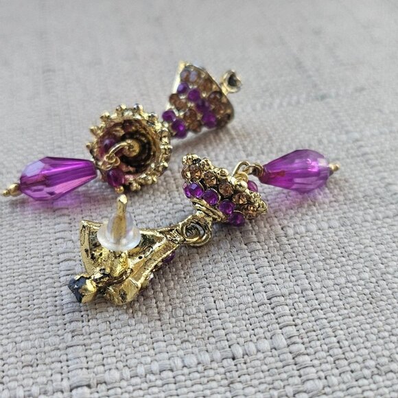 Fashion Earrings Gold/Purple Tone Crystal Drop Down Fashion Jewelry - Picture 11 of 11
